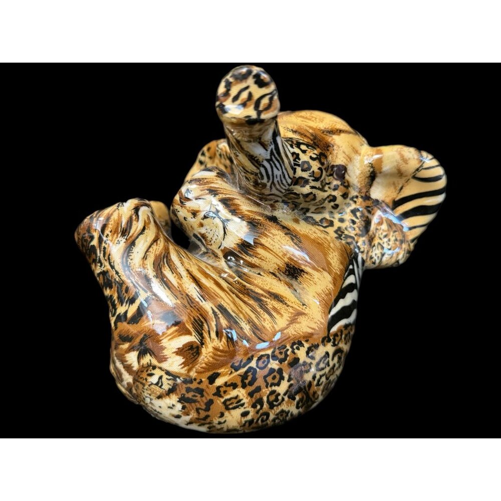 La Vie 5” Tall Glazed Patchwork Baby Elephant Figurine African Safari Vintage